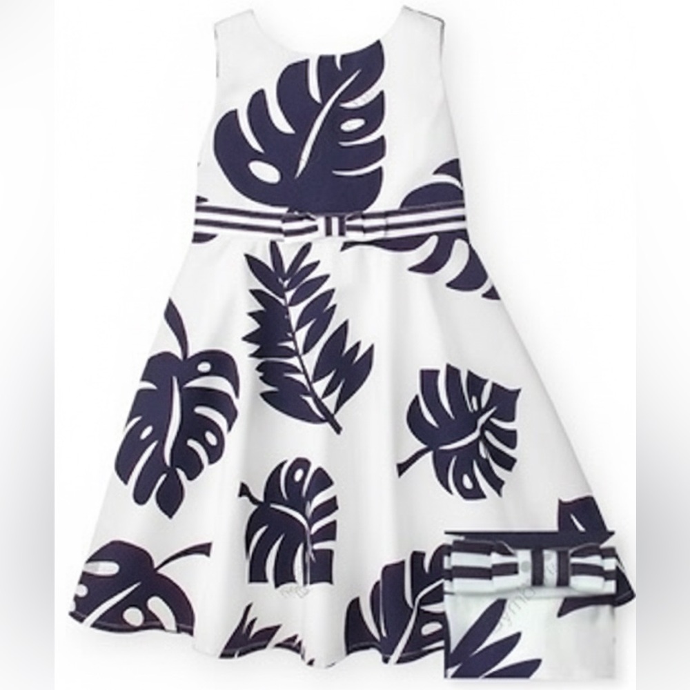 Gymboree Summer Island 100% Cotton Palm Print Dress +  Striped Waist Bow Size 5